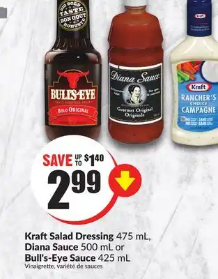 FreshCo Kraft salad dressing 475 ml, diana sauce 500 ml or bull's-eye sauce 425 ml offer
