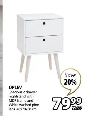 JYSK Oplev spacious 2 drawer nightstand offer