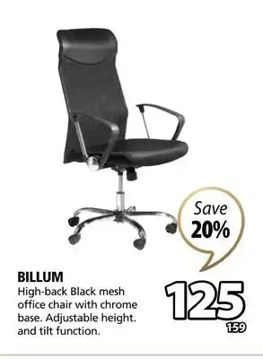 JYSK Billum high-back black mesh office chair with chrome base offer