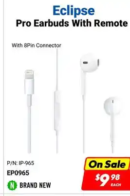 Factory Direct Eclipse pro earbuds with remote with 8pin connector offer