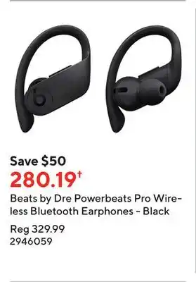 Staples Beats by dre powerbeats pro wireless bluetooth earphones - black offer