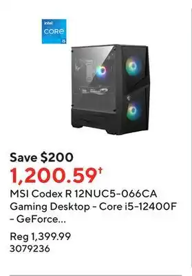Staples Msi codex r 12nuc5-066ca gaming desktop - core i5-12400f - geforce rtx 4060 - 1 tb ssd - 16 gb ram - windows 11 home offer