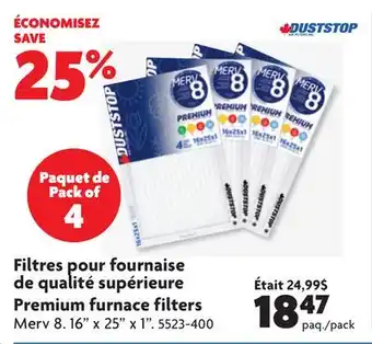 Home Hardware Duststop filtres pour fournaise de qualité supérieure premium furnace filters offer