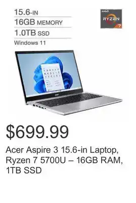 Costco Acer aspire 3 15.6-in laptop, ryzen 7 5700u – 16gb ram, 1tb ssd offer