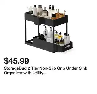 Wayfair Storagebud 2 tier non-slip grip under sink organizer with utility hooks, side caddy & sliding drawer offer