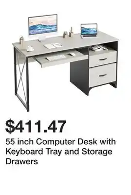 Bed Bath & Beyond 55 inch computer desk with keyboard tray and storage drawers offer