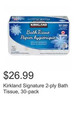 Costco Kirkland signature 2-ply bath tissue, 30-pack offer