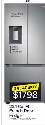 Leon's Samsung stainless steel french door refrigerator with external water dispenser (22.1 cu.ft.) - rf22a4221sr/aa offer