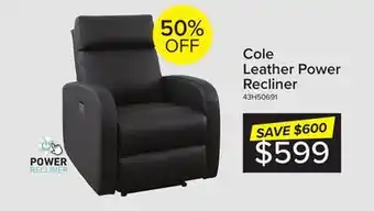 Leon's Cole leather power recliner - black offer