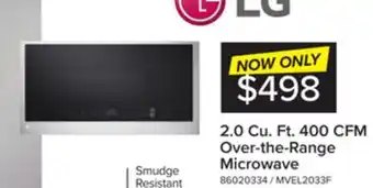 Leon's Lg platinum silver steel smart wi-fi enabled over-the-range microwave with easyclean (2.0 cu. ft.) - mvel2033f offer