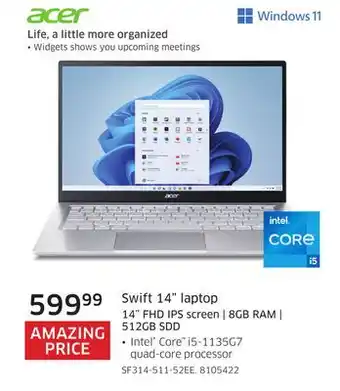 The Source Acer swift 14 laptop 14 fhd ips screen | 8gb ram | 512gb sdd offer