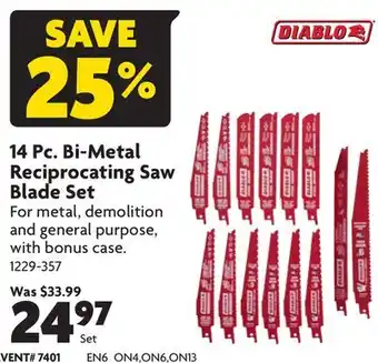 Home Hardware 14 pc. bi-metal reciprocating saw blade set offer