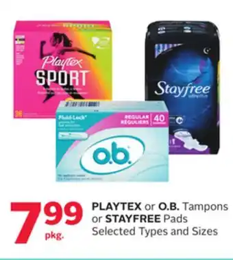 Rexall Playtex or o. b. tampons or stayfree pads offer