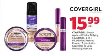 Rexall Covergirl simply ageless wrinkle defying foundation, 3-in-1 foundation, pressed powder, triple action concealer or lash plump offer