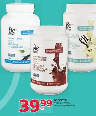 Rexall Be better vegan or whey nutritional powders offer