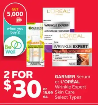 Rexall Garnier serum or l' oréal wrinkle expert skin care offer