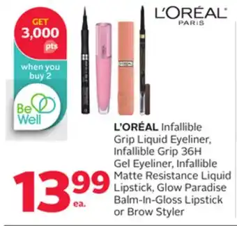 Rexall L' oréal infallible grip liquid eyeliner, infallible grip 36h gel eyeliner, infallible matte resistance liquid lipstick, glow offer