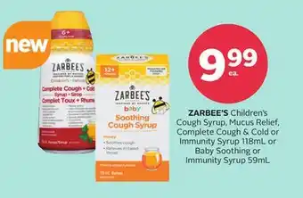 Rexall Zarbee's children's cough syrup, mucus relief, complete cough & cold or immunity syrup 118ml or baby soothing or immunity syr offer