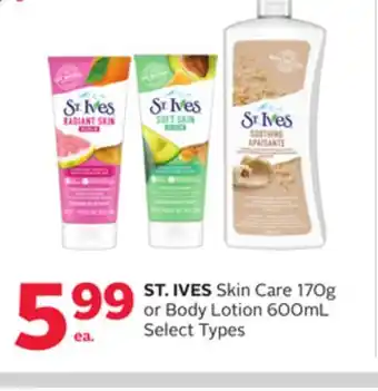 Rexall St. ives skin care 170g or body lotion 600ml offer