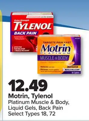 PharmaChoice Motrin, tylenol platinum muscle & body, liquid gels, back pain offer