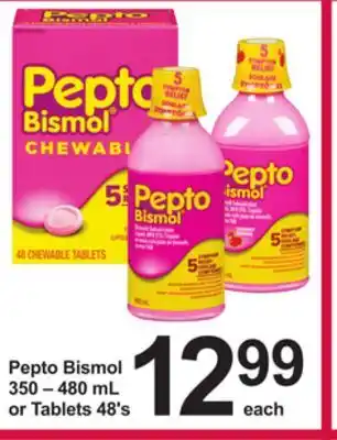 Pharmasave Pepto bismol 350 – 480 ml or tablets 48's offer