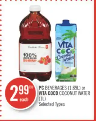 Shoppers Drug Mart Pc beverages (1.89l) or vita coco coconut water (1l) offer
