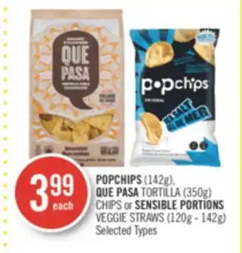 Shoppers Drug Mart Popchips (142g), que pasa tortilla (350g) chips or sensible portions veggie straws (120g - 142g) offer