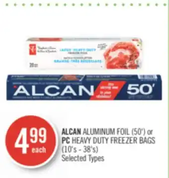 Shoppers Drug Mart Alcan aluminum foil (50') or pc heavy duty freezer bags (10's - 38's) offer
