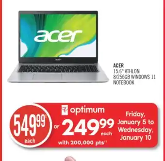 Shoppers Drug Mart Acer 15.6 athlon 8/256gb windows 11 notebook offer
