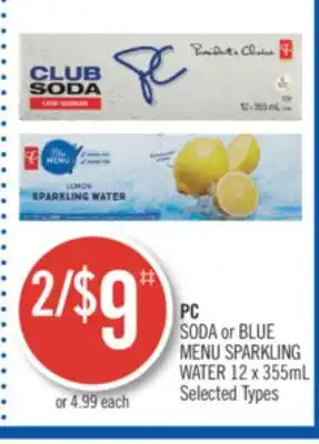 Shoppers Drug Mart Pc soda or blue menu sparkling water offer