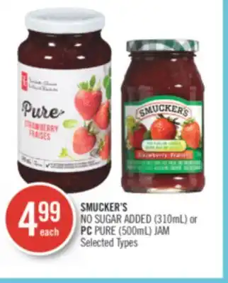 Shoppers Drug Mart Smucker's no sugar added (310ml) or pc pure (500ml) jam offer