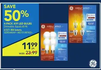 RONA Ge 2-cct, 800 lumens 4-pack a19 led bulbs offer