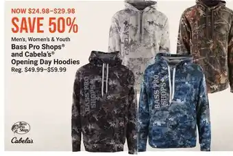 Bass Pro Men's, women's & youth bass pro shops and cabela's opening day hoodies offer
