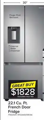 Leon's Samsung stainless steel french door refrigerator with external water dispenser (22.1 cu.ft.) - rf22a4221sr/aa offer