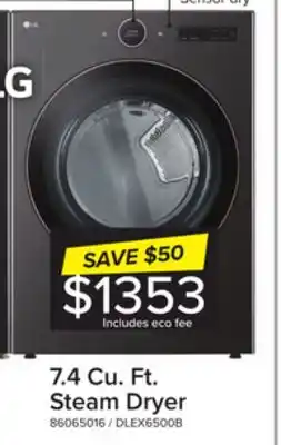 Leon's Lg black steel 7.4 cu. ft. ultra large capacity smart front load dryer with built-in intelligence & turbosteam - dlex6500b offer