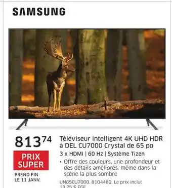 The Source Téléviseur intelligent 4k uhd hdr à del cu7000 crystal de 65 po samsung offer