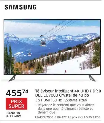 The Source Téléviseur intelligent 4k uhd hdr à del cu7000 crystal de 43 po 3 x hdmi | 60 hz | système tizen samsung offer