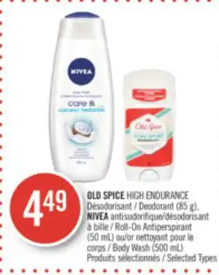 Pharmaprix Old spice high endurance deodorant (85 g), nivea roll-on antiperspirant (50 ml) or body wash (500 ml) offer