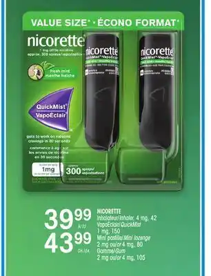 Uniprix Nicorette inhalateur/inhaler, 4 mg, 42 vapoéclair/quickmist 1 mg, 150 mini pastille/mini lozenge 2 mg ou/or 4 mg, 80 gomme/gu offer