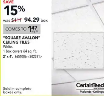 RONA Square avalon ceiling tiles offer