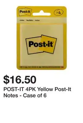 Dollarama Post-it 4pk yellow post-it notes - case of 6 offer