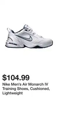 Sport Chek Nike men's air monarch iv training shoes, cushioned, lightweight offer