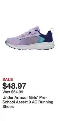 Sport Chek Under armour girls' pre-school assert 9 ac running shoes offer