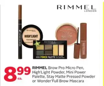Rexall Rimmel brow pro micro pen, high' light powder, mini power palette, stay matte pressed powder or wonder' full brow mascara offer