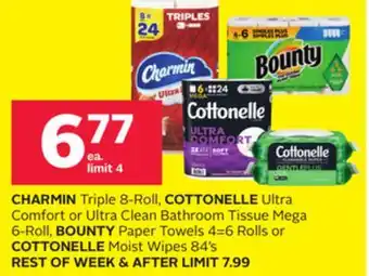 Rexall Charmin triple 8-roll, cottonelle ultra comfort or ultra clean bathroom tissue mega 6-roll, bounty paper towels 4 = 6 rolls o offer