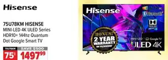2001 Audio Video Hisense 75 mini-led 4k uled series hdr10+ 144hz quantum dot google smart tv offer