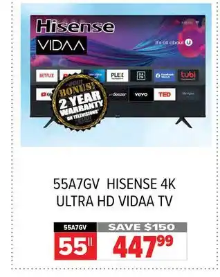 2001 Audio Video Hisense 55 4k ultra hd vidaa tv offer