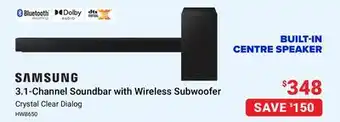 Visions Electronics Samsung 3.1-channel soundbar with wireless subwoofer offer