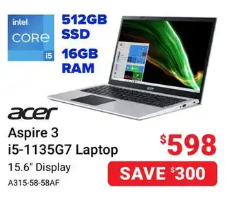 Visions Electronics Acer aspire 3 i5-1135g7 laptop offer