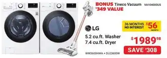 Visions Electronics Lg 5.2 cu.ft. washer 7.4 cu.ft. dryer offer